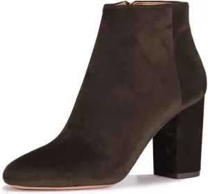 Women Elegant Velvet Round Toe Ankle Boots Chunky High Heels Office Lady Booties Size 4-15 US