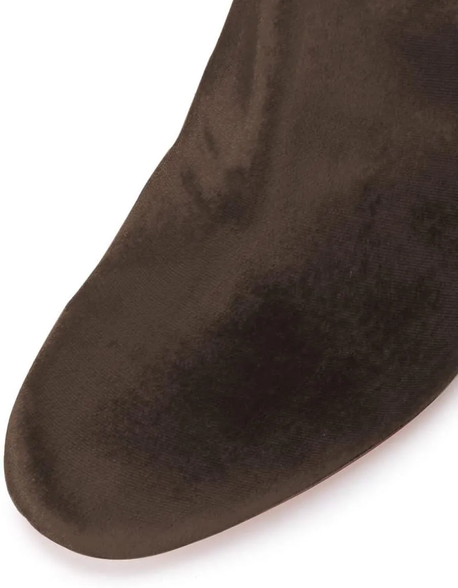 Women Elegant Velvet Round Toe Ankle Boots Chunky High Heels Office Lady Booties Size 4-15 US