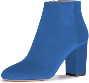 Women Elegant Velvet Round Toe Ankle Boots Chunky High Heels Office Lady Booties Size 4-15 US