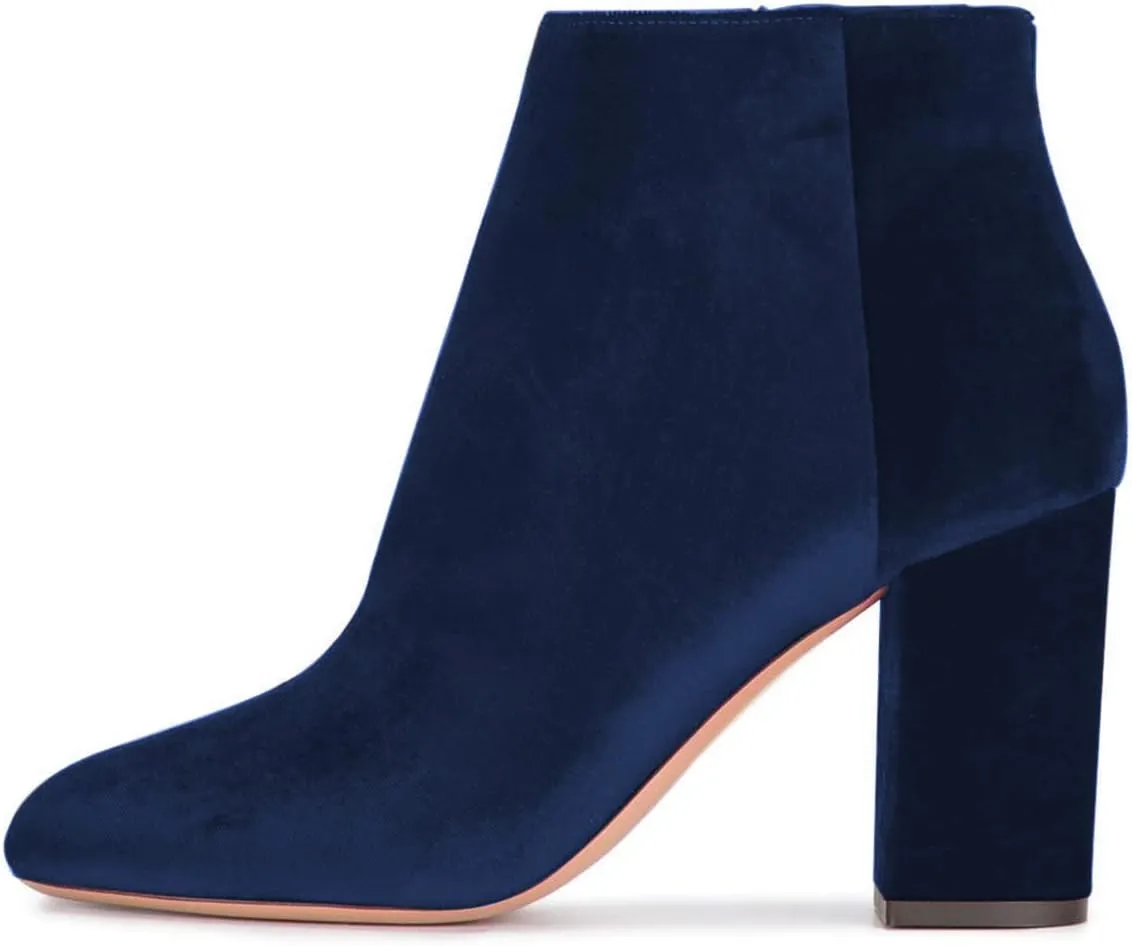 Women Elegant Velvet Round Toe Ankle Boots Chunky High Heels Office Lady Booties Size 4-15 US