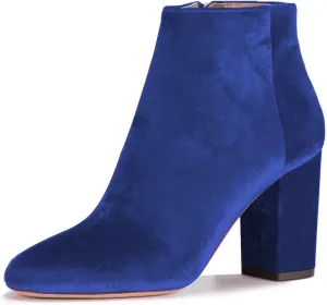 Women Elegant Velvet Round Toe Ankle Boots Chunky High Heels Office Lady Booties Size 4-15 US