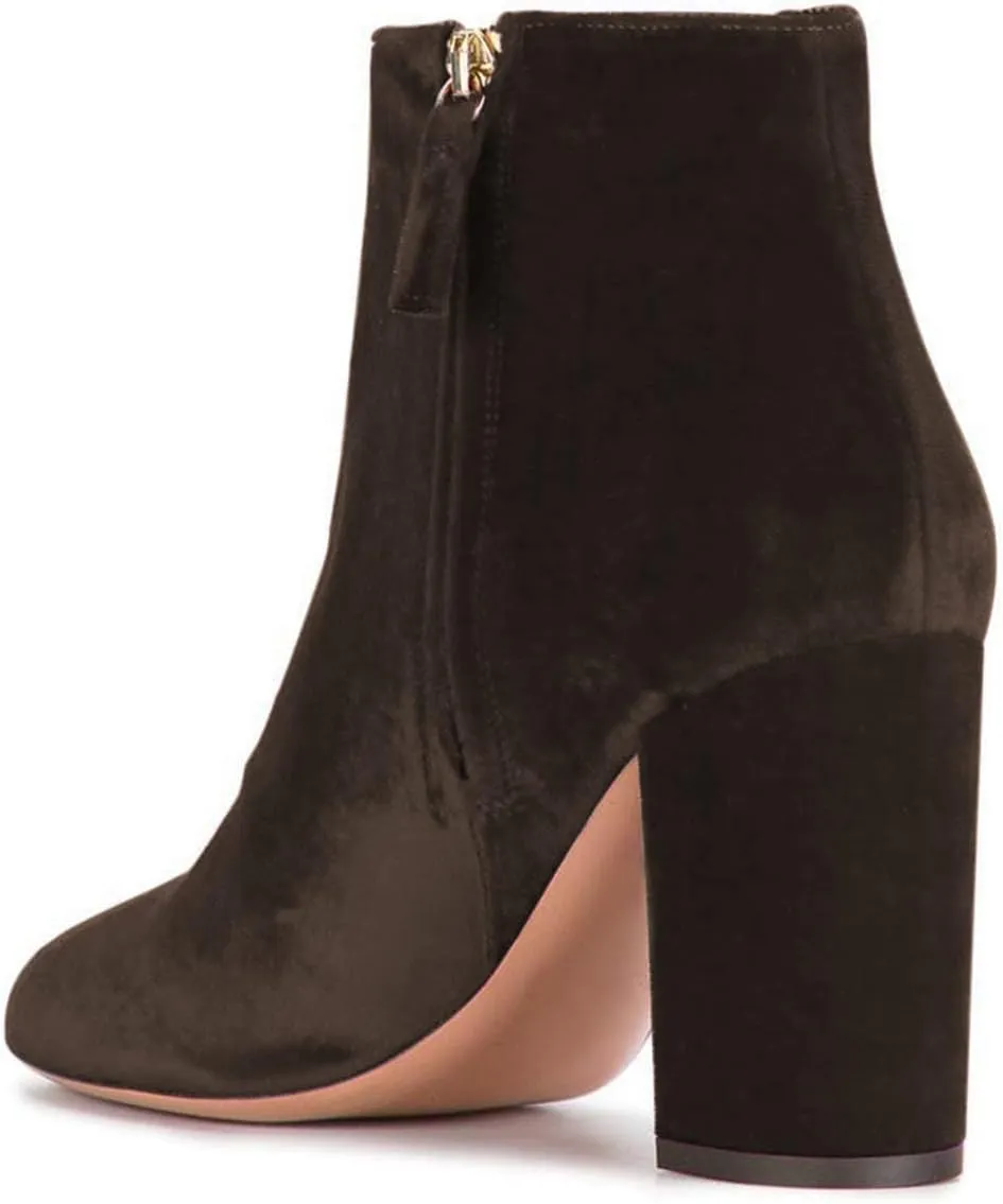 Women Elegant Velvet Round Toe Ankle Boots Chunky High Heels Office Lady Booties Size 4-15 US