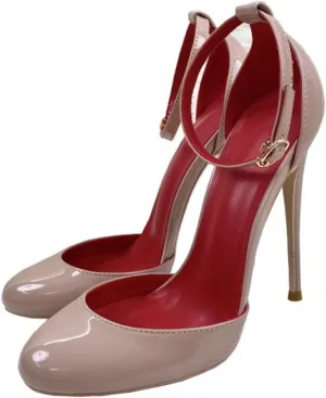 Women Round Toe Ankle Strap Patent Pumps 12cm Stilettos Court Shoes Match with Various Clothes