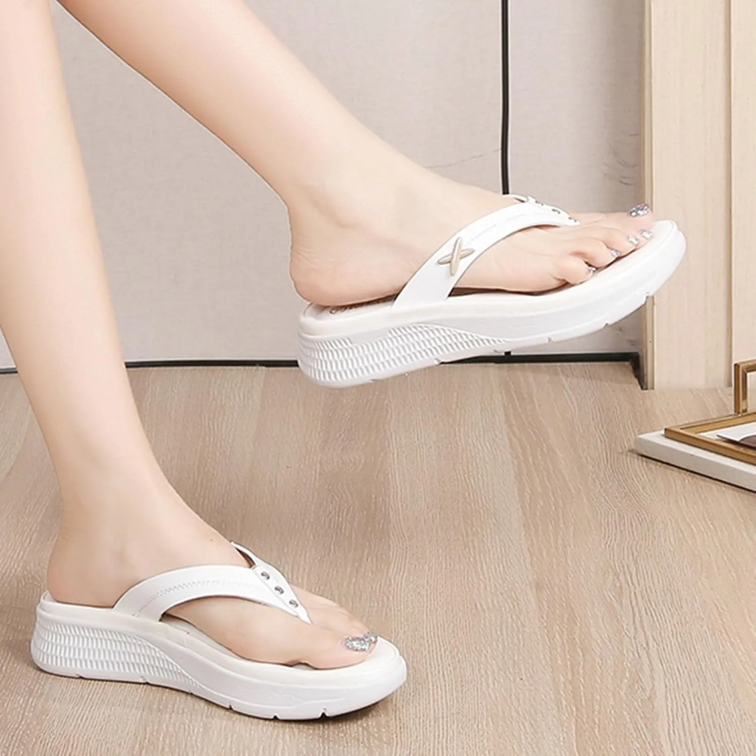 Women Shoes Comfortable Thick Sole Wedge Flip Flops Fashionable Outdoor Beach Bohemian Sandals for Women Summer Wear
