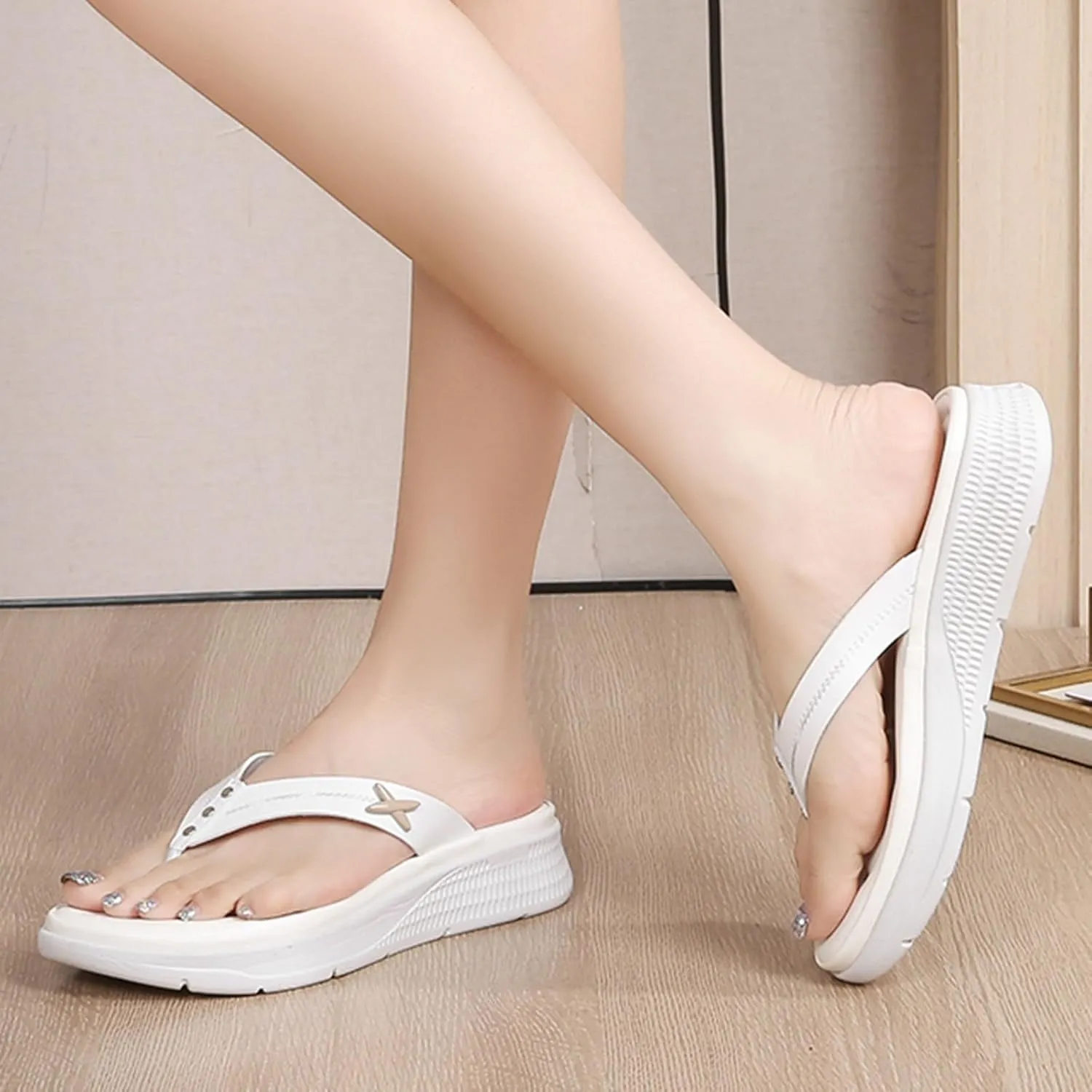 Women Shoes Comfortable Thick Sole Wedge Flip Flops Fashionable Outdoor Beach Bohemian Sandals for Women Summer Wear