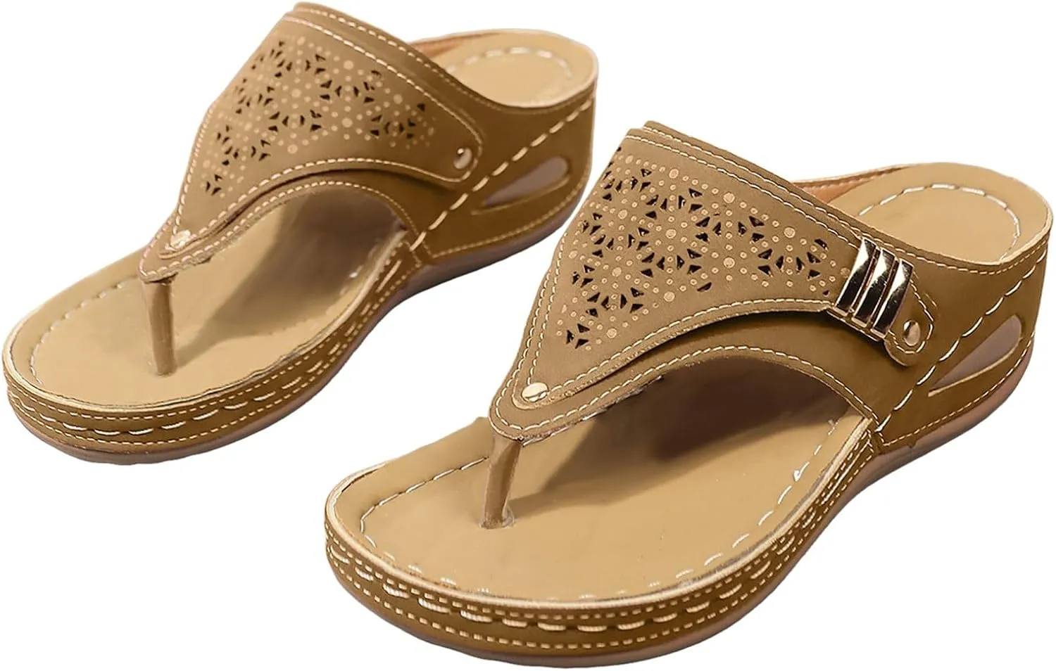 Women's Orthopedic Wedge Sandals - Blue Flip Flops - Wide Width - Dressy Casual Platform Thong Ankle Strap Sandals for Women