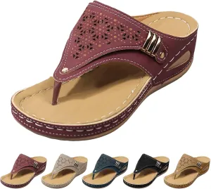 Women's Orthopedic Wedge Sandals - Blue Flip Flops - Wide Width - Dressy Casual Platform Thong Ankle Strap Sandals for Women