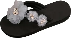 Women's Wedge Non Slip Sandals Flowers Bohemian Wind Outside Sandals Beach Thick Bottom Casual Flip Flops Slide Sandal