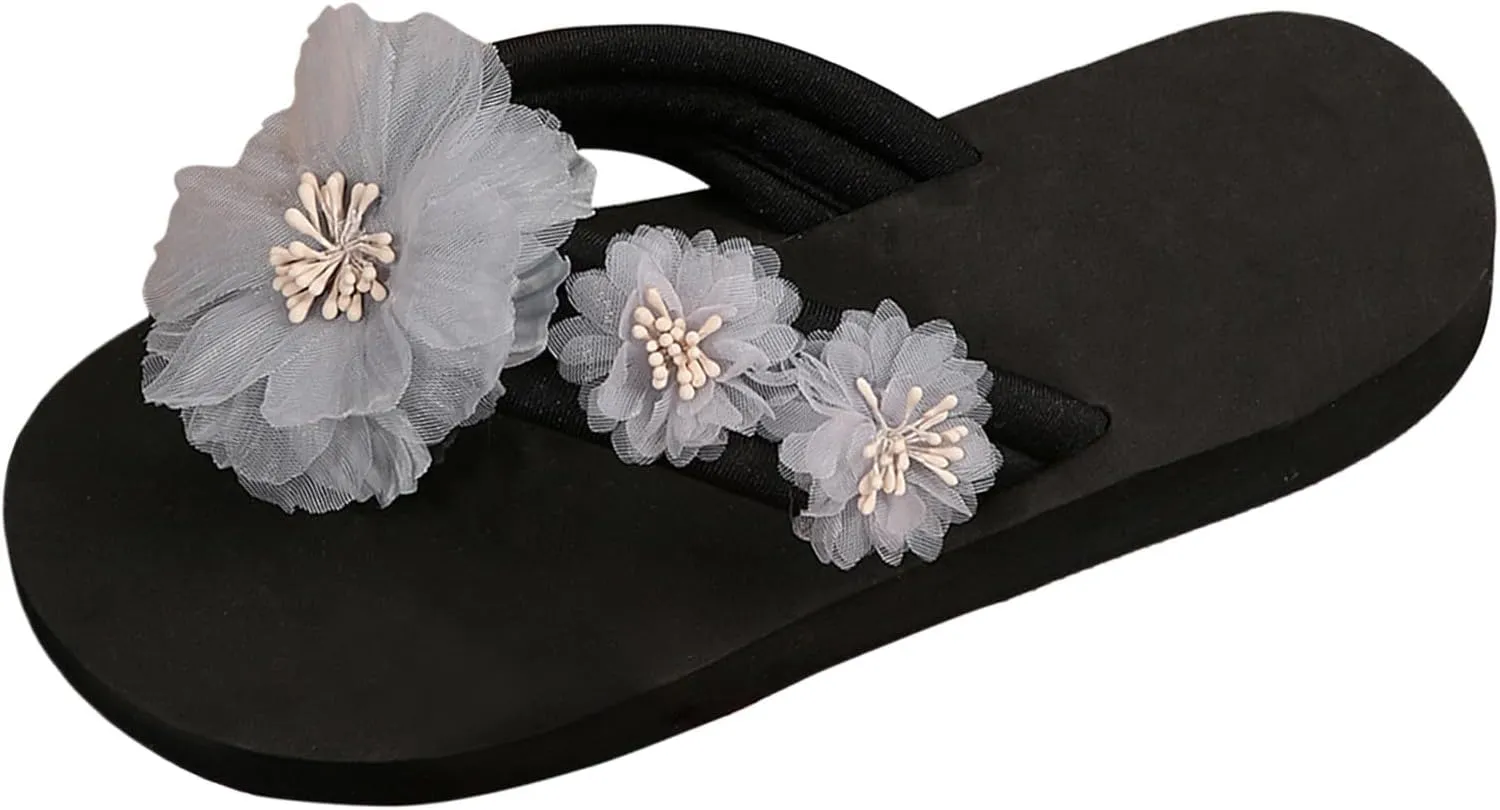 Women's Wedge Non Slip Sandals Flowers Bohemian Wind Outside Sandals Beach Thick Bottom Casual Flip Flops Slide Sandal