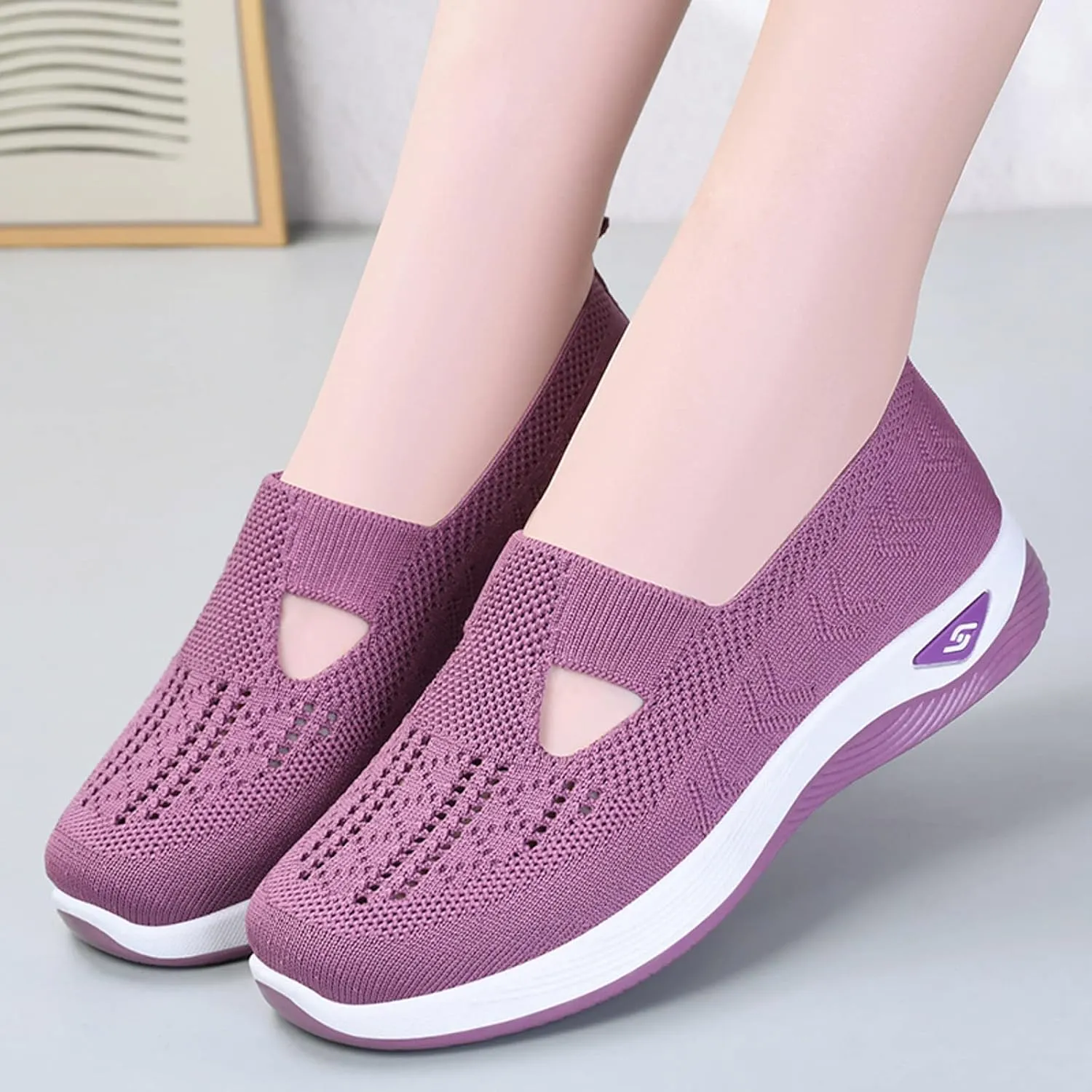 Women's Woven Orthopedic Breathable Soft Shoes Go Walking Slip on Diabetic Foam Shoes Hands Free Slip in Sneakers