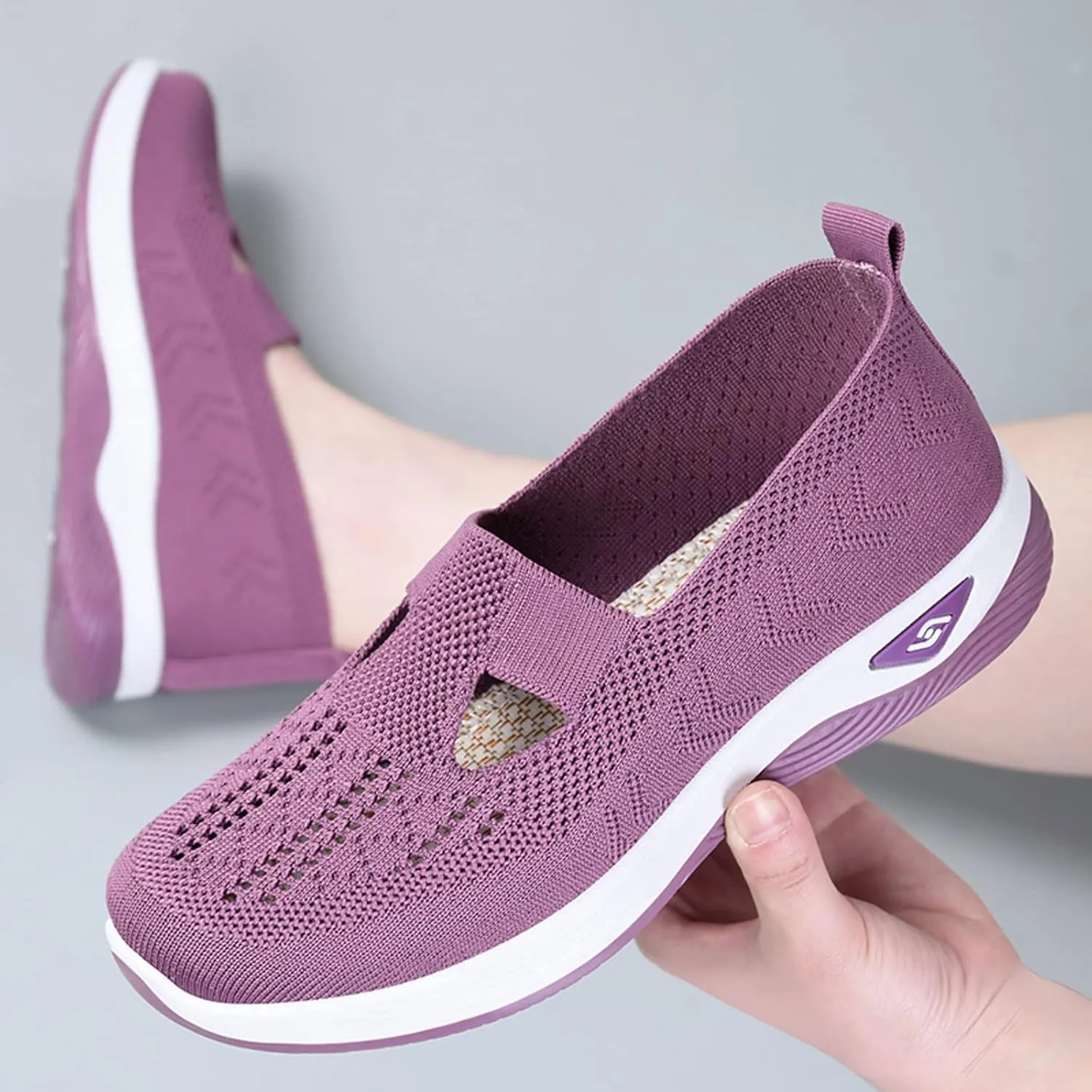 Women's Woven Orthopedic Breathable Soft Shoes Go Walking Slip on Diabetic Foam Shoes Hands Free Slip in Sneakers